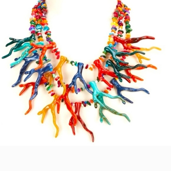 🔹️Piper K🔹️ Nautical Shell Reef Glass Coral 18" Multicolor Rainbow Necklace - Picture 3 of 6